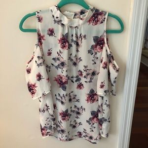 Pink & Purple Floral Printed Women’s Cold Shoulder Short Sleeve Top | Sienna Sky